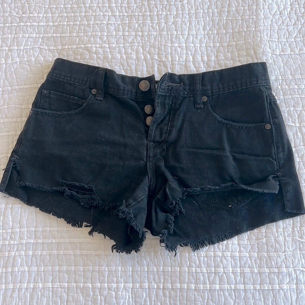 FP black high rise denim shorts